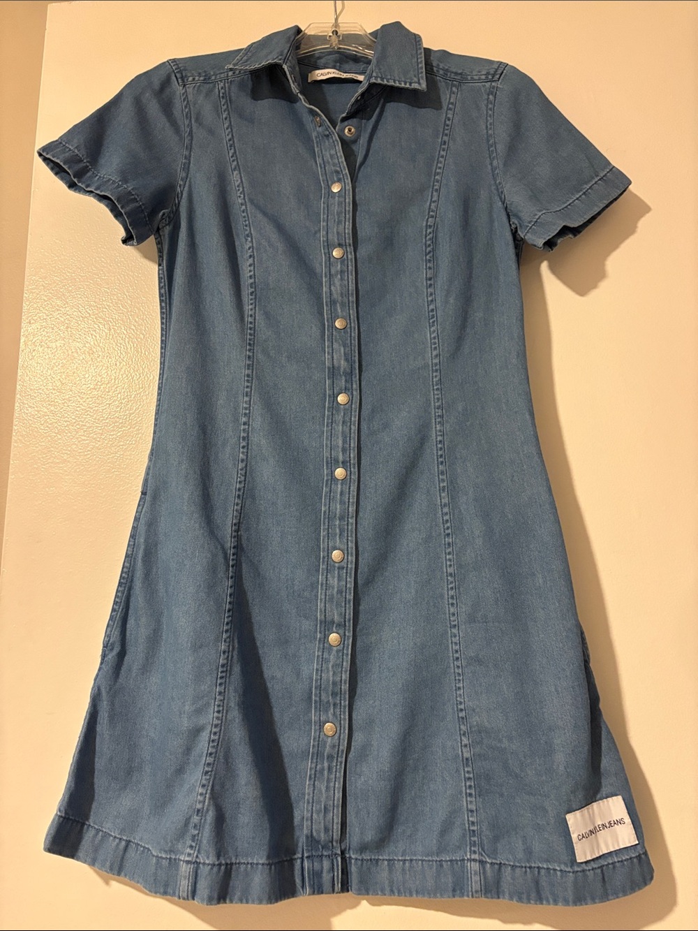 Calvin Klein Blue Denim Button-Front Mini Dress (Vintage) excellent condition—XS